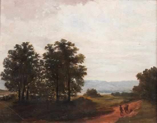 Appraisal: American School late th century Landscape with Traveller in the