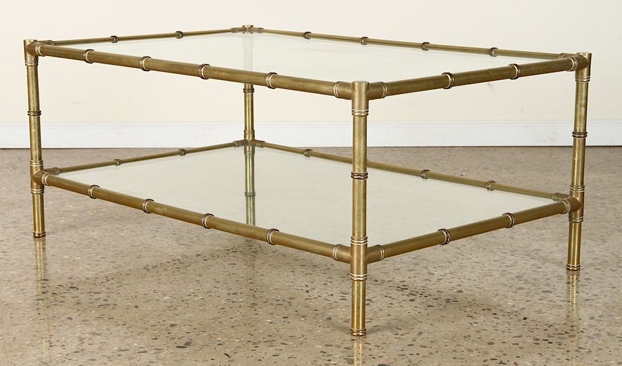 Appraisal: BRASS BAMBOO -TIER GLASS TOP COFFEE TABLE C A brass