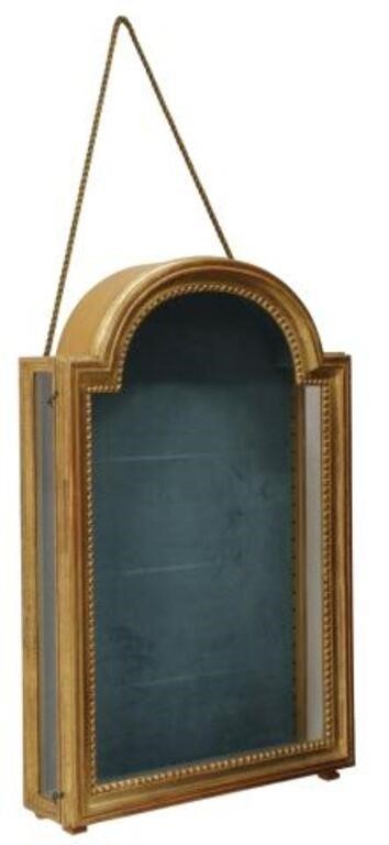 Appraisal: French giltwood wall-mounted vitrine display cabinet th c arched cornice