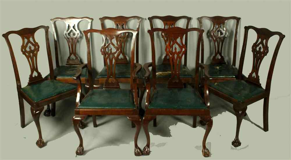 Appraisal: SET OF EIGHT MAHOGANY CHIPPENDALE STYLE CHAIRS circa the set