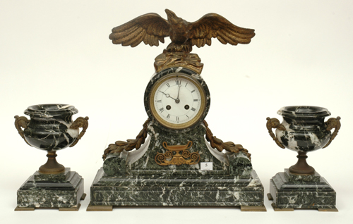 Appraisal: A TH CENTURY FRENCH GILT METAL MOUNTED MARBLE CLOCK GARNITURE