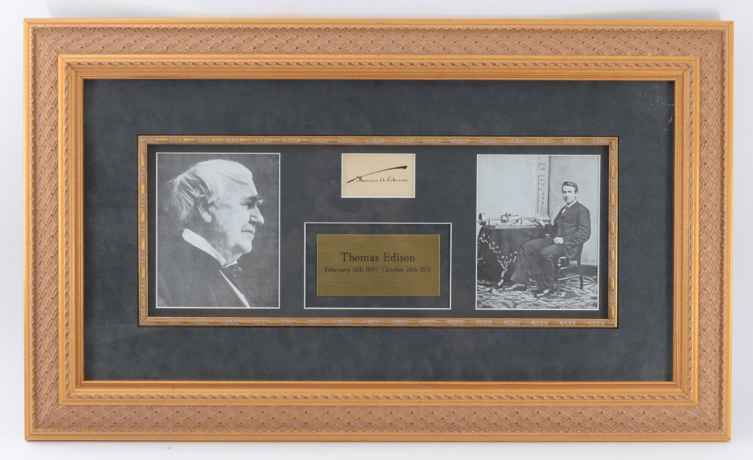 Appraisal: THOMAS EDISON FRAMED AUTOGRAPH Clip signature signed in ink pen