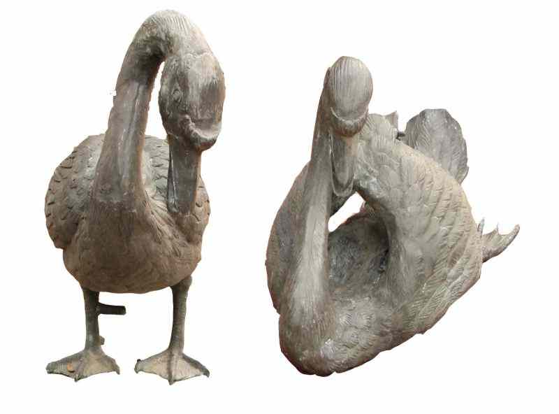 Appraisal: Two Metal Garden Swan Fountainseach of cast bronze with attractive