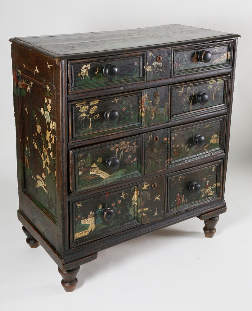 Appraisal: English Chinoiserie Landscape Paint Decorated Four Drawer Chest th Century