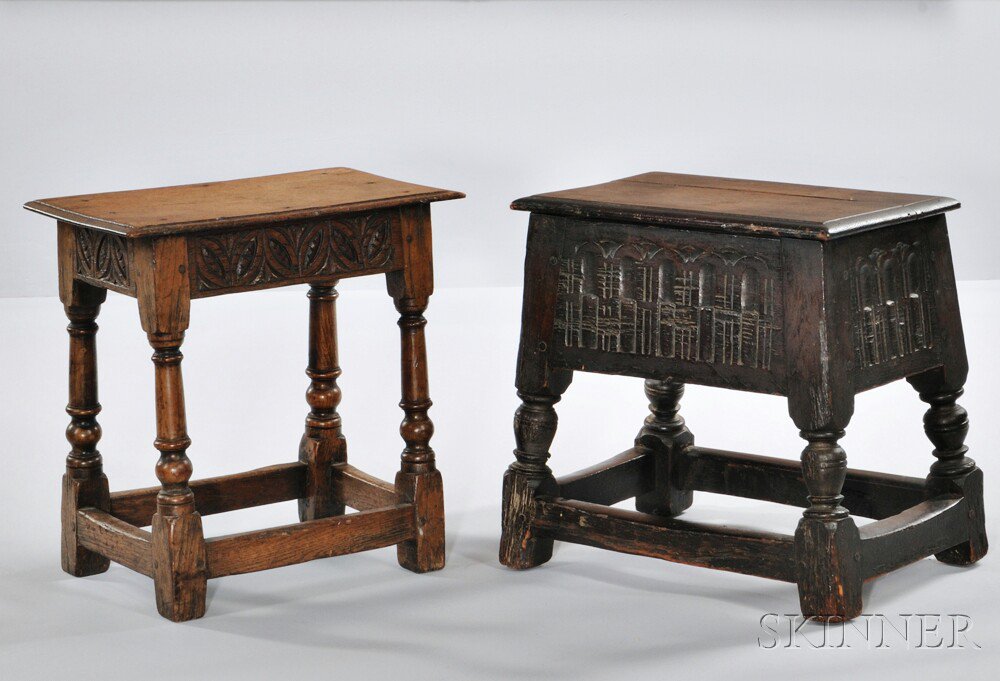 Appraisal: Two Carved Oak Stools England th th century and later