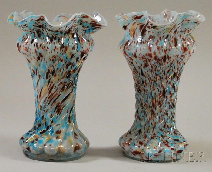 Appraisal: Pair of Late Victorian Pale Blue Spangle Art Glass Twist