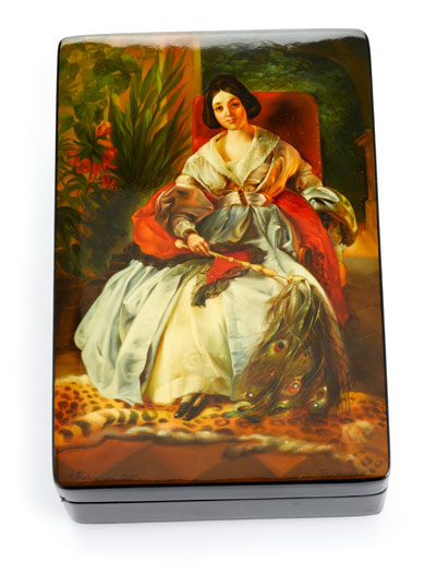 Appraisal: Large Russian lacquer box portrait of saltikova th century Of