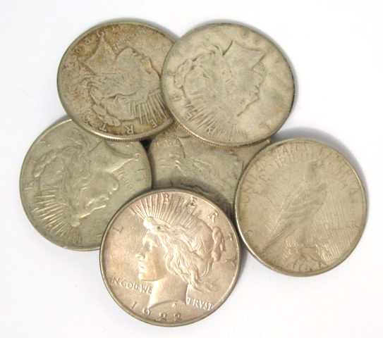 Appraisal: SEVEN U S PEACE TYPE SILVER DOLLARS -P -D -S