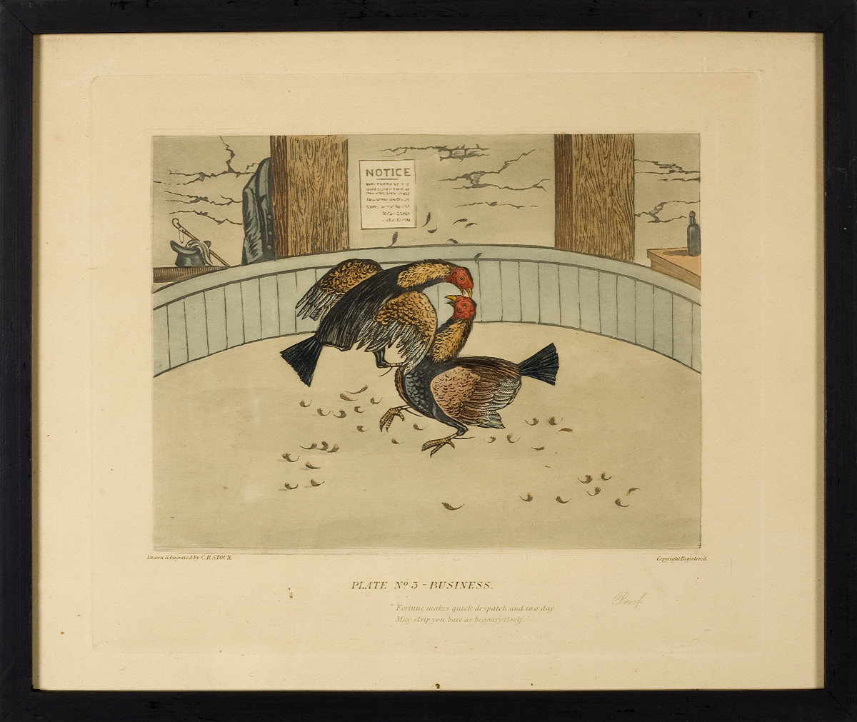 Appraisal: SET OF FIVE BRITISH ENGRAVINGS OF COCK FIGHTING Each a