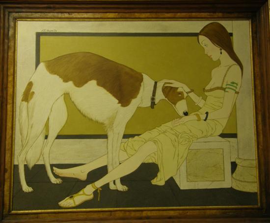 Appraisal: Phillipe Noyer oil on canvas young woman with a borzoi