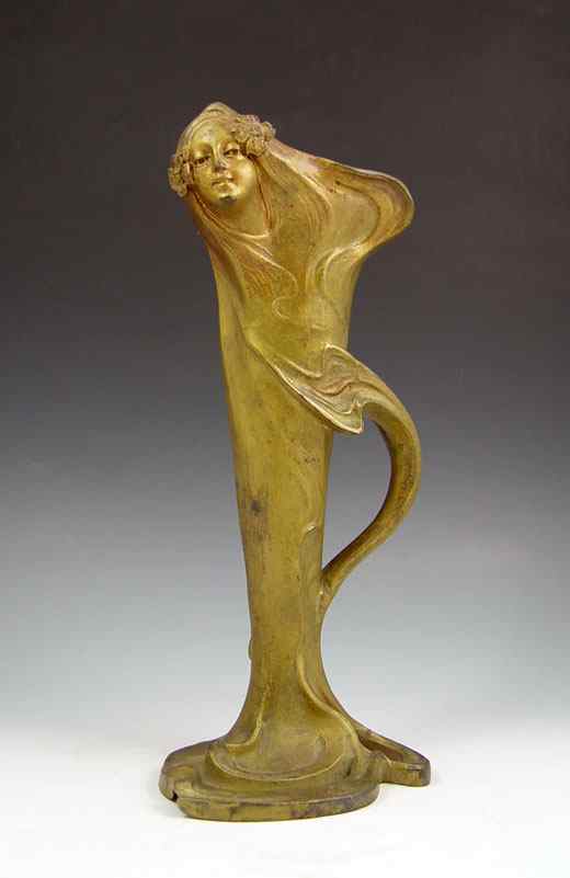 Appraisal: H SIREUD ART NOUVEAU METAL VASE Bronzed finish over spelter