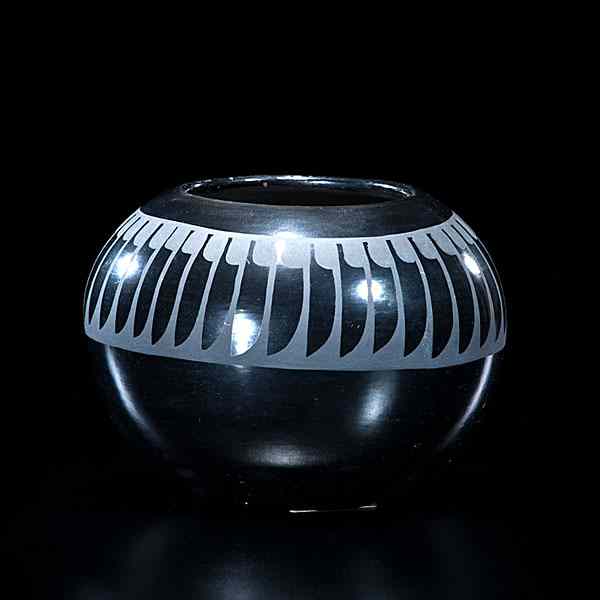 Appraisal: Adam and Santana Martinez San Ildefonso Blackware Bowl highly polished