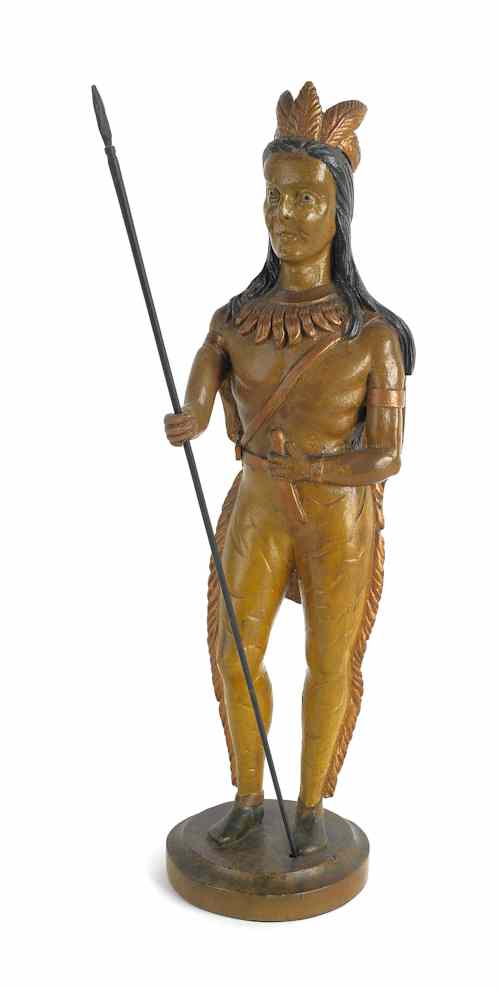 Appraisal: Carved and painted figure of a Native American warrior late