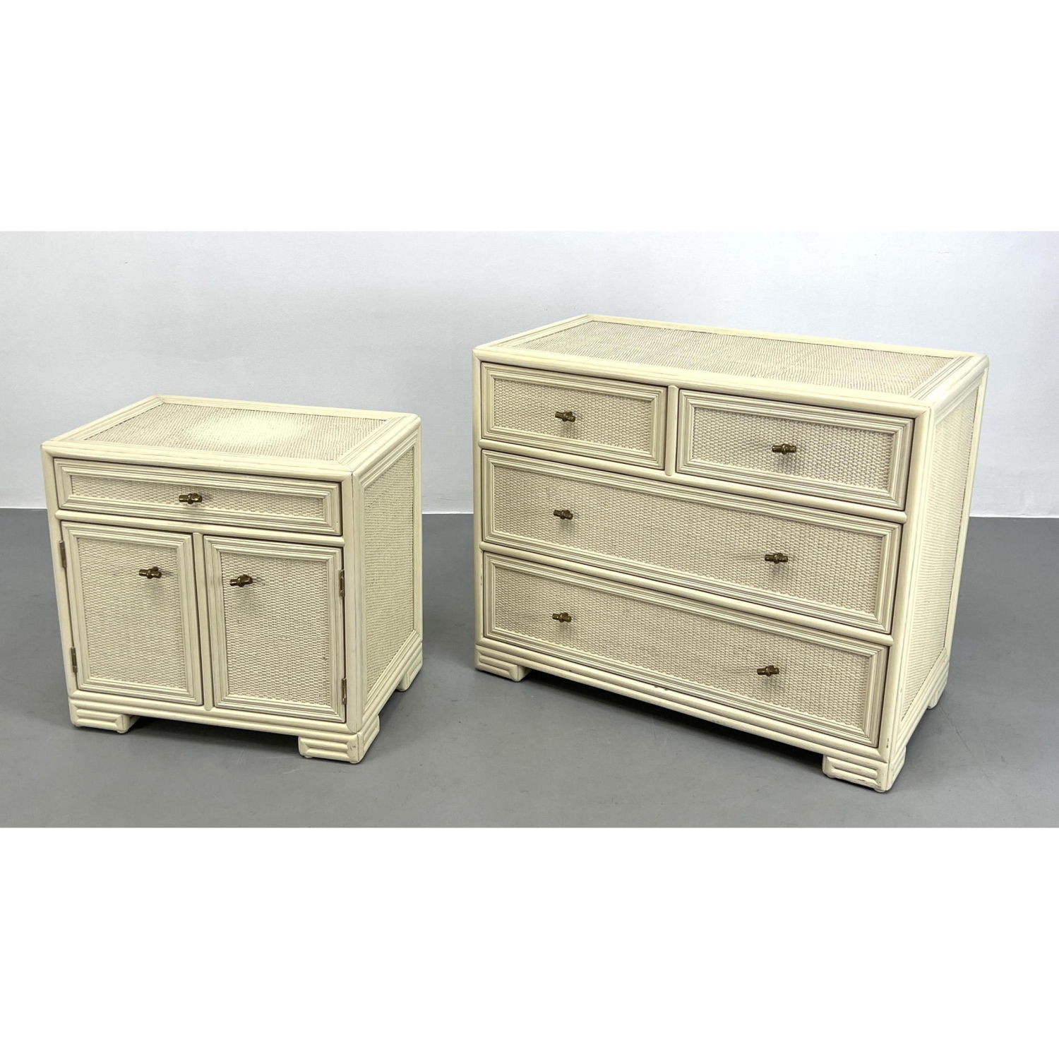 Appraisal: pc FICKS REED Furniture Nightstand and Chest Woven sides and