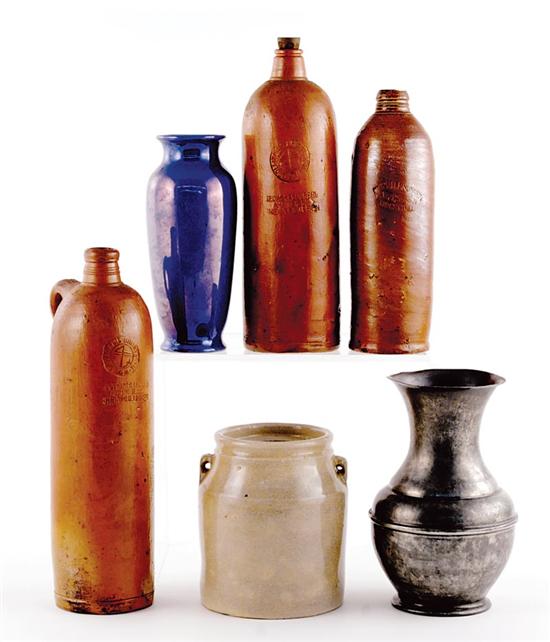 Appraisal: Earthenware and stoneware bottles and jars three German salt-glazed dispensary