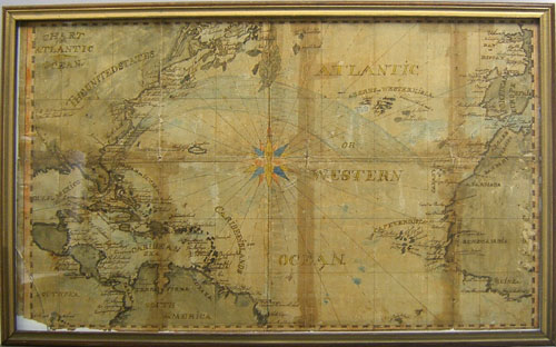 Appraisal: Ink and watercolor map of the Atlantic th c x