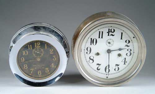 Appraisal: TWO SHIP S CLOCKS Nickel plated brass ship s clock