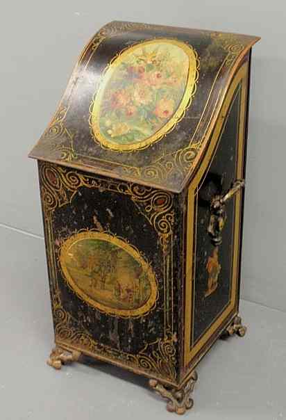 Appraisal: Victorian original Tole decorated coalscuttle h x w x d