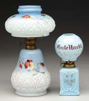 Appraisal: TWO DECORATED MINI LAMPS S - WMG with embossed design