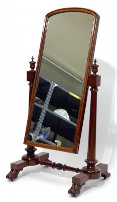 Appraisal: A VICTORIAN MAHOGANY CHEVAL MIRROR the arched oblong plate within