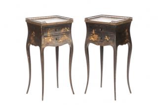 Appraisal: Pair French Lacquered Chinoiserie Night Stands Continental likely French late