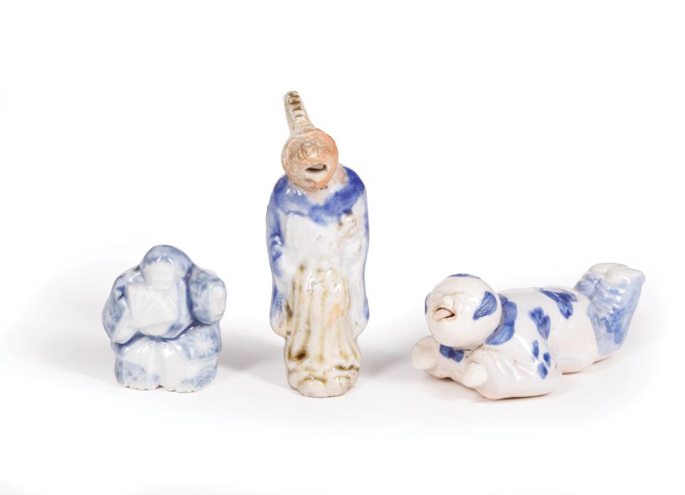 Appraisal: Two Japanese Hirado Blue White and Biscuit Porcelain Netsuke th