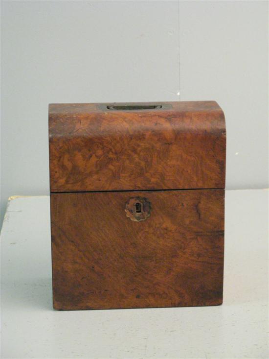 Appraisal: th century walnut decanter box with recessed brass handle lacking