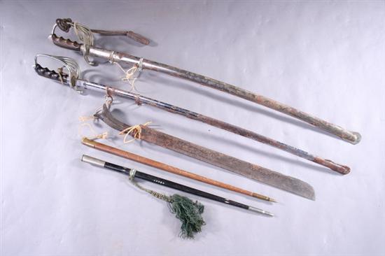 Appraisal: TWO AMERICAN MODEL OFFICER'S SWORDS Together with two swagger sticks