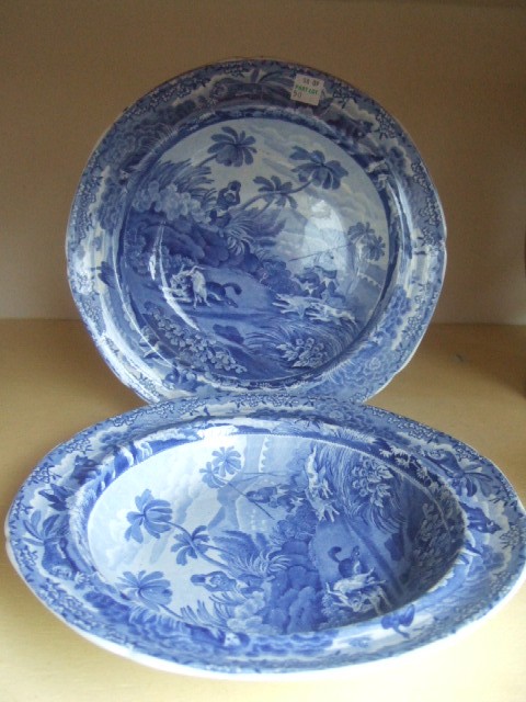 Appraisal: Two Spode blue and white soup bowls th century decorated