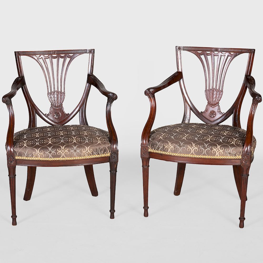 Appraisal: Pair of George III Mahogany Armchairs Attributed to Gillows x