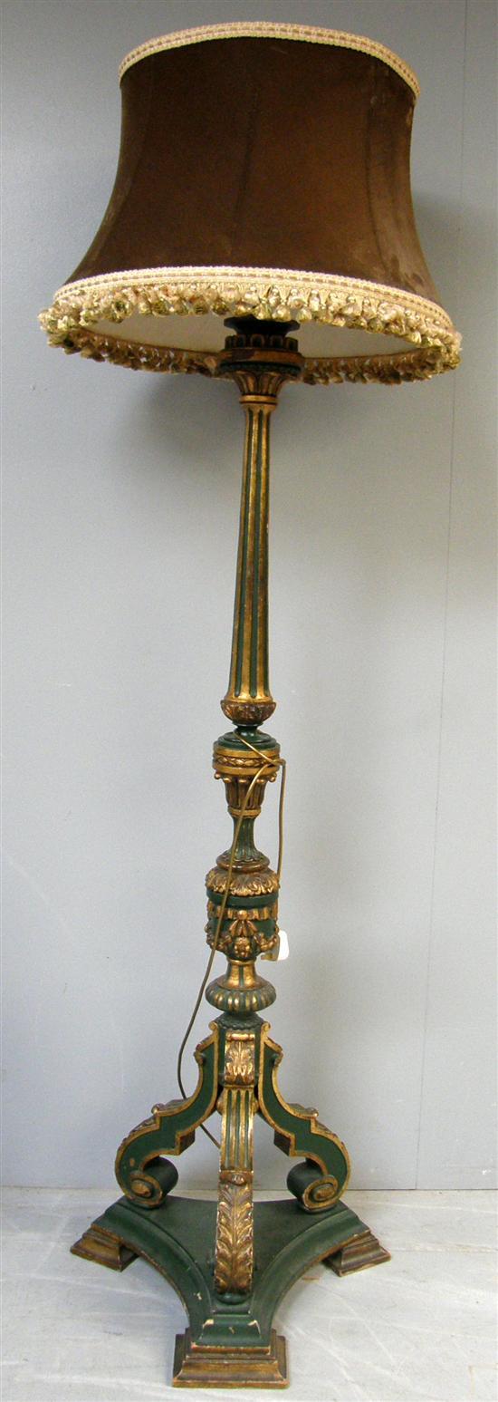 Appraisal: Large carved wood and gesso green and gilt standing lamp