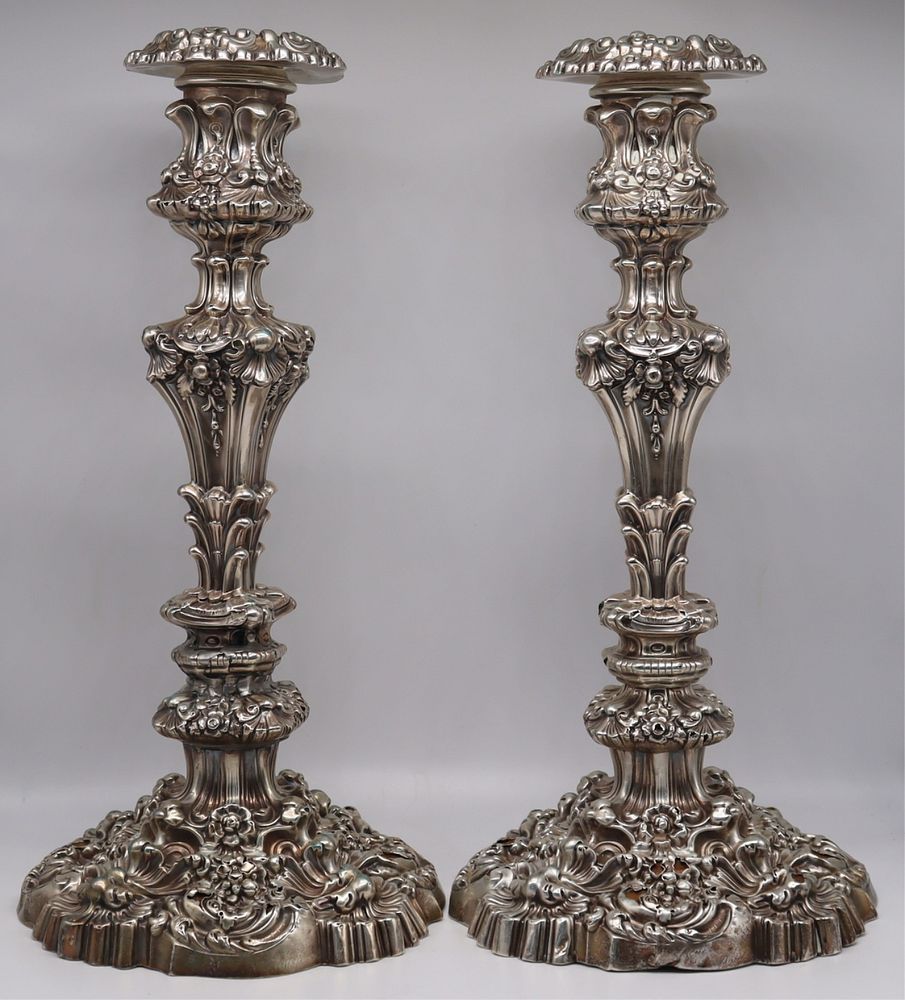 Appraisal: SILVER th C English Silver Candlesticks Early to mid th