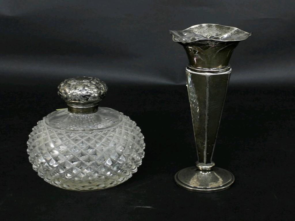 Appraisal: Victorian hobnail cut glass bulbous silver lidded scent bottle the