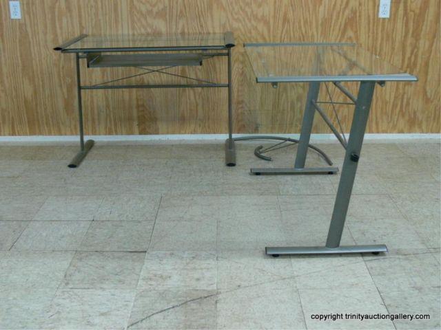 Appraisal: Modern Metal Glass L Shaped Computer Desk - does include