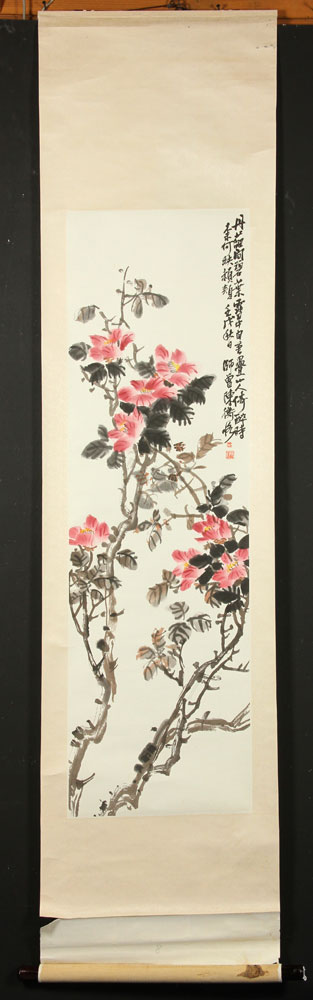 Appraisal: - Chinese Blossom Tree Scroll Chinese Blossom Tree scroll signed