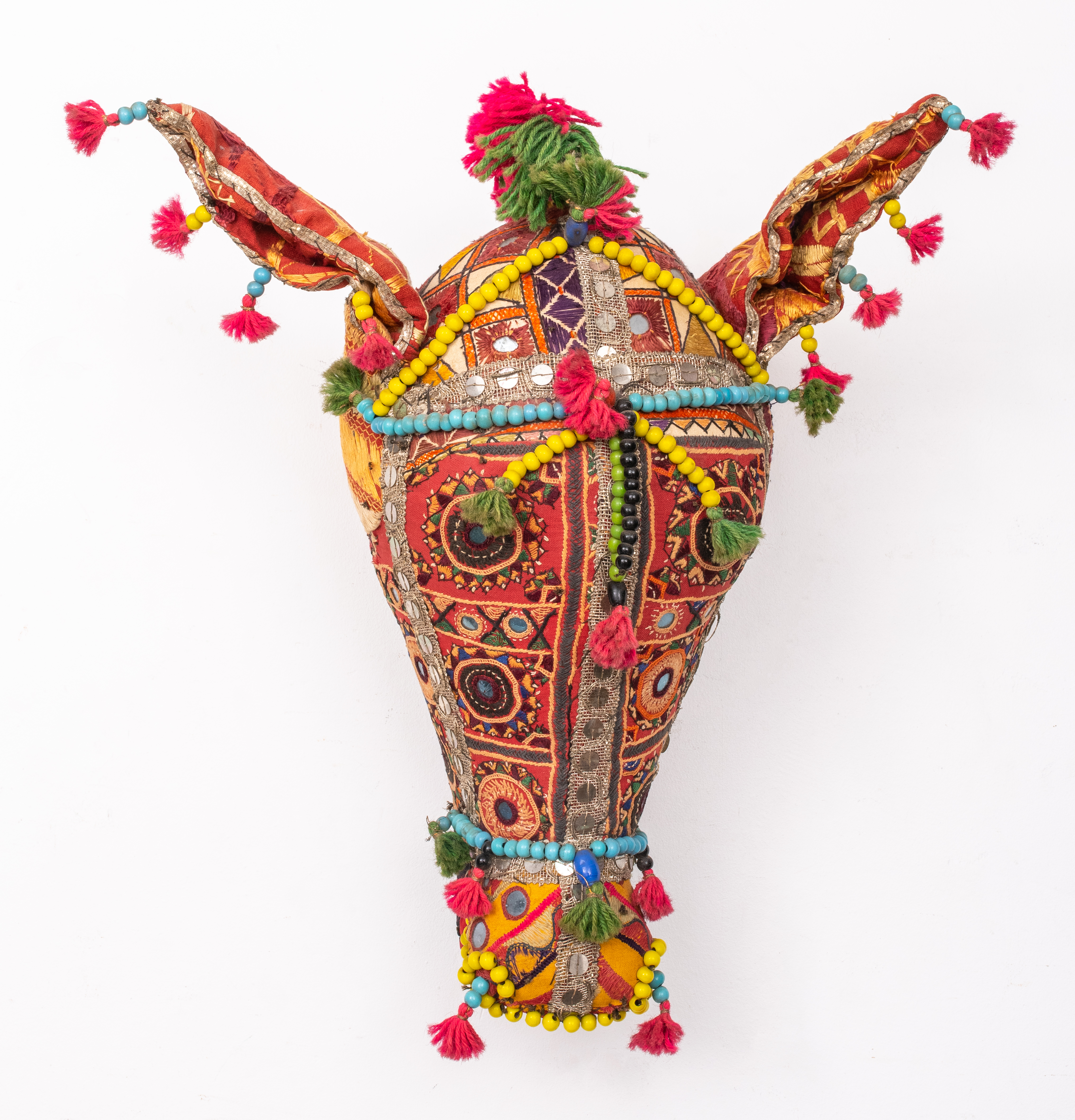 Appraisal: INDIAN HAND-WOVEN COTTON COW BUST Indian hand-woven cow head with