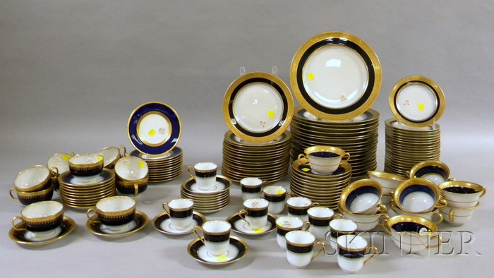 Appraisal: Assembled -piece Gilt and Cobalt Banded Porcelain Partial Dinner Set