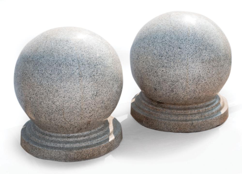 Appraisal: Pair of Large Granite Garden Spheres on stepped bases h