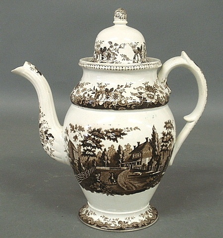 Appraisal: - Brown Staffordshire Richard Jordan New Jersey transfer coffeepot h