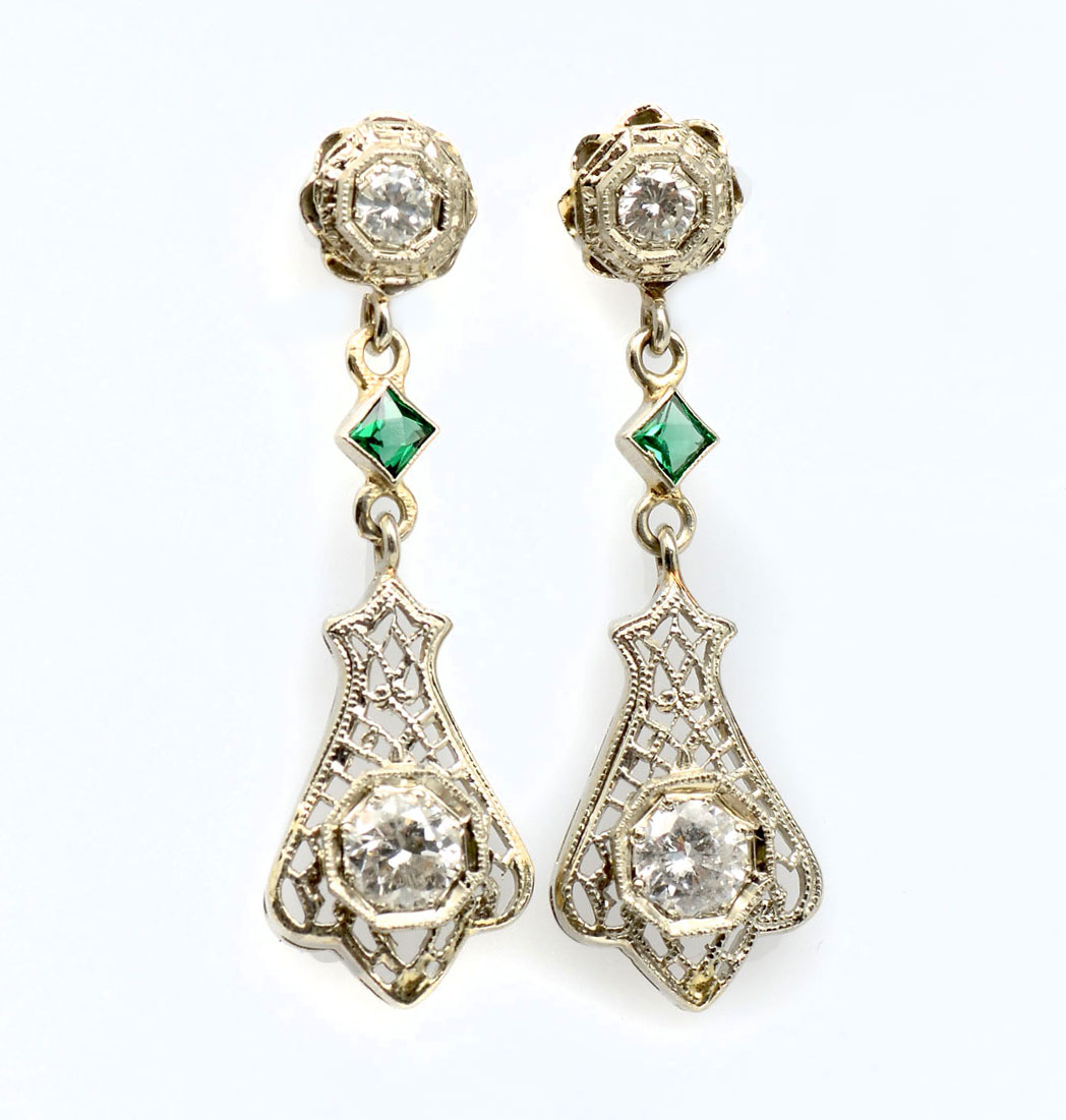 Appraisal: K FILIGREE CTW DIAMOND EARRINGS K white gold filigree earrings