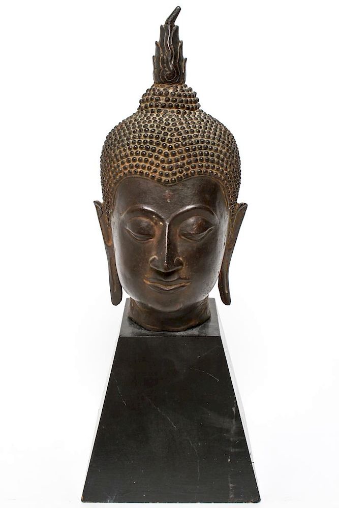 Appraisal: Thai Bronze Buddha Head Sculpture Antique Thai bronze Buddha head