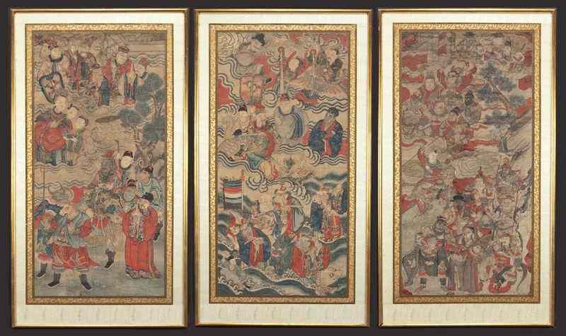 Appraisal: Chinese Qing watercolor Shui-Lu paintingsdepicting immortals in landscapes Shui-Lu water