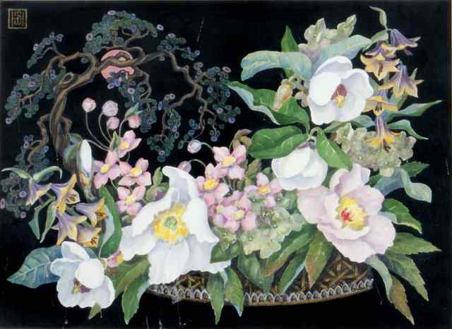 Appraisal: H S Still life - A basket of mixed flowers