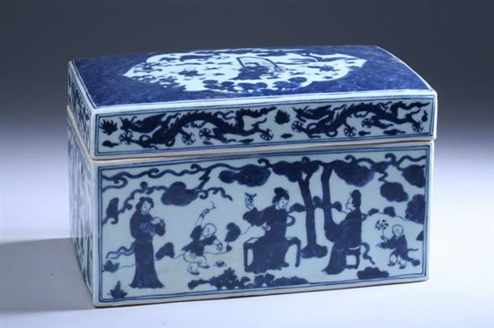 Appraisal: CHINESE BLUE AND WHITE PORCELAIN BOX AND COVER Longqing six-character