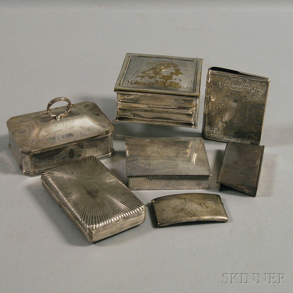 Appraisal: Seven Sterling Silver and Silver-plated Boxes and Cases including a