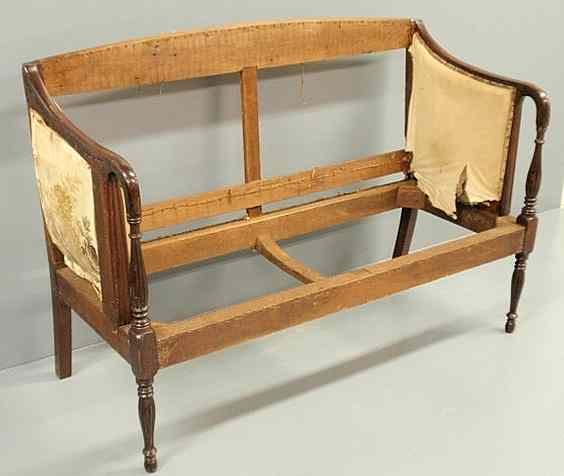 Appraisal: Sheraton style mahogany settee frame h x w x d