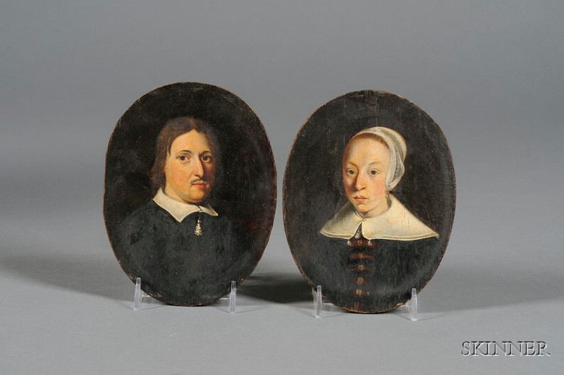 Appraisal: Pair of th Century Style Continental School Painted Portraits on