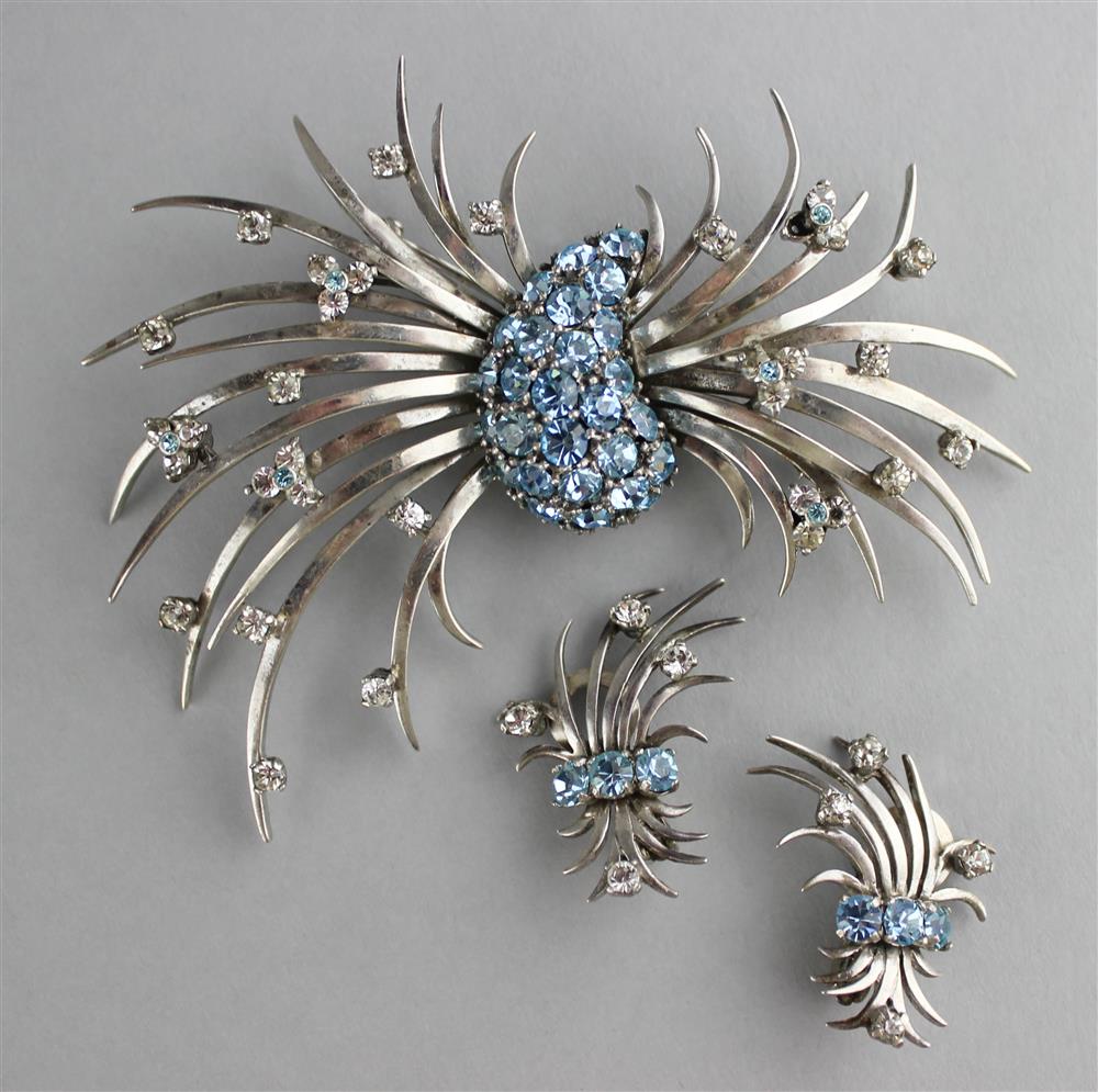 Appraisal: PENNINO STERLING PIN WITH BLUE AND COLORLESS RHINESTONES WITH MATCHING