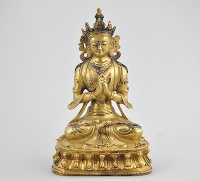 Appraisal: A Gilt Bronze Figurine of a Seated Buddha A gilt