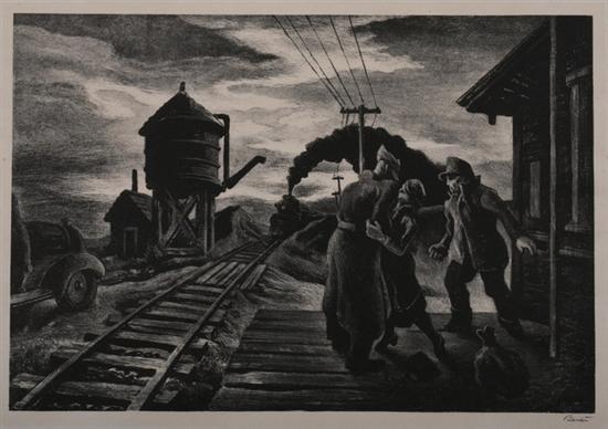 Appraisal: THOMAS HART BENTON American - MORNING TRAIN SOLDIER'S FAREWELL signed